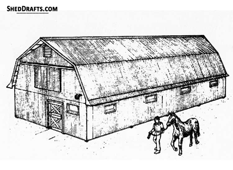 3 Stall Horse Barn Plans With Work Area Blueprints 00 Draft Design