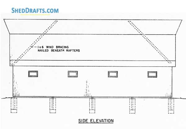 3 Stall Horse Barn Plans With Work Area Blueprints 03 Side Elevation
