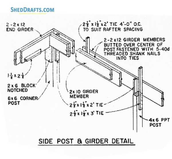 3 Stall Horse Barn Plans With Work Area Blueprints 06 Side Post Girder Detail