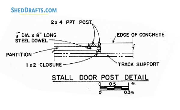 3 Stall Horse Barn Plans With Work Area Blueprints 10 Stall Door Post Detail