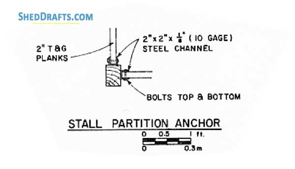 3 Stall Horse Barn Plans With Work Area Blueprints 11 Stall Partition Anchor Detail