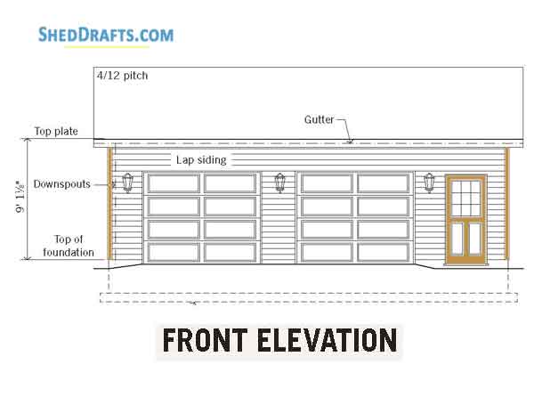 30x30 Two Car Garage Shed Plans Blueprints 02 Front Elevation