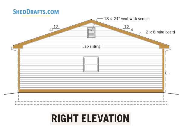 30x30 Two Car Garage Shed Plans Blueprints 03 Right Elevation