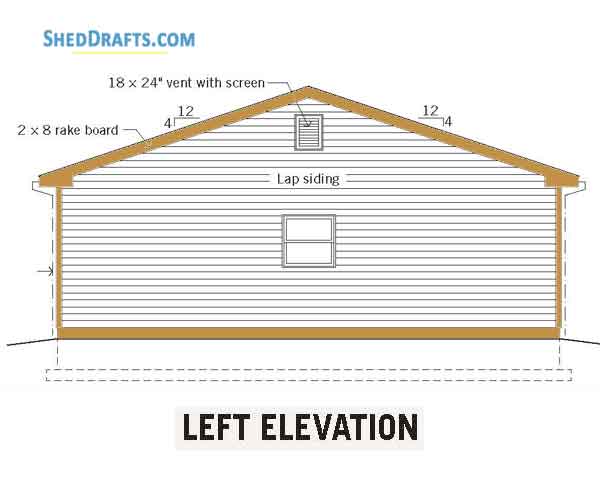 30x30 Two Car Garage Shed Plans Blueprints 04 Left Elevation