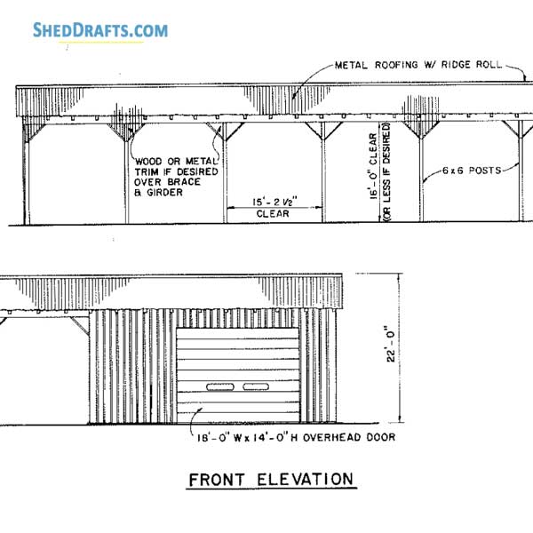 32x130 Machine Shed Building Plans Blueprints 03 Front Elevations