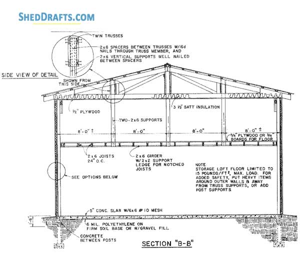 32x130 Machine Shed Building Plans Blueprints 06 Side Building Section