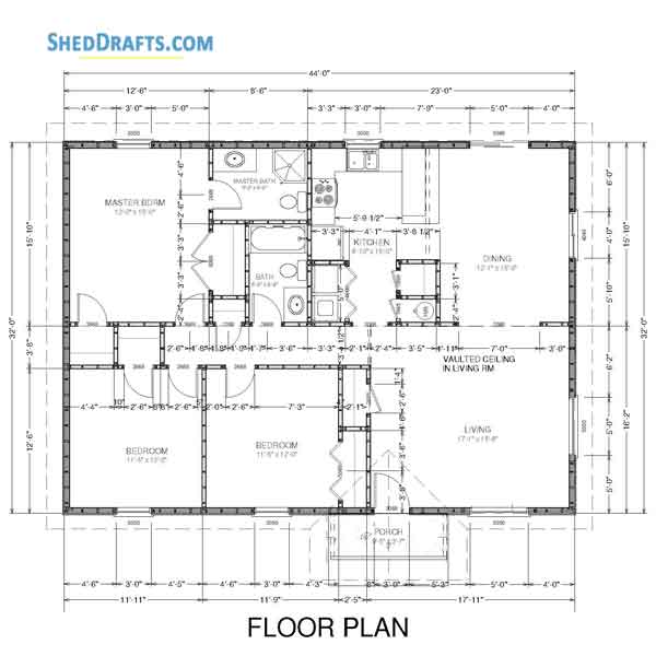 32x44 Gable House Building Plans Blueprints 01 Floor Framing Plan