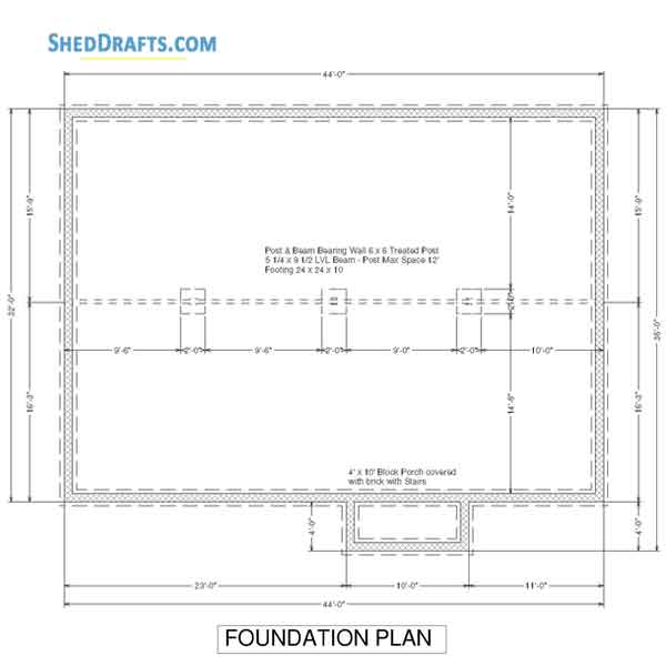 32x44 Gable House Building Plans Blueprints 04 Foundation Layout