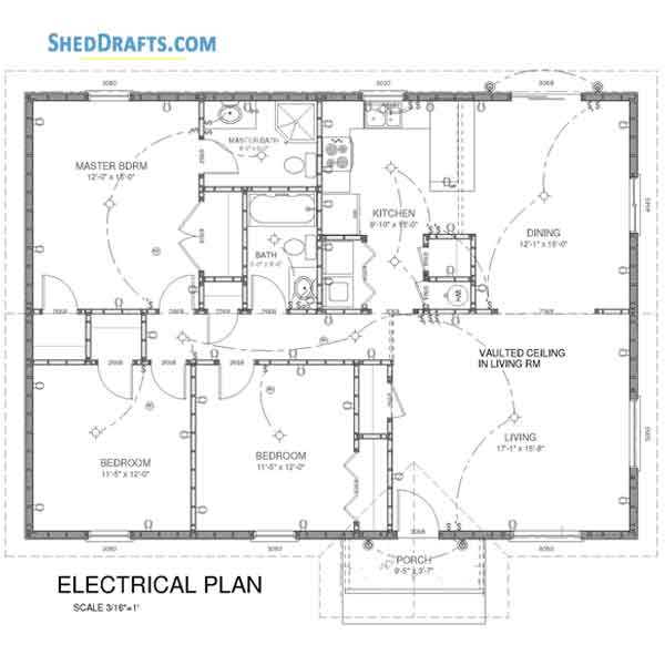 32x44 Gable House Building Plans Blueprints 10 Electrical Plan