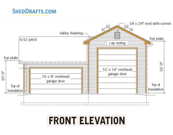 34x38 Three Car Garage Shed Plans Blueprints 02 Front Elevation