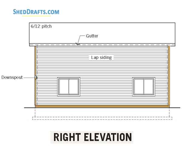 34x38 Three Car Garage Shed Plans Blueprints 03 Right Elevation