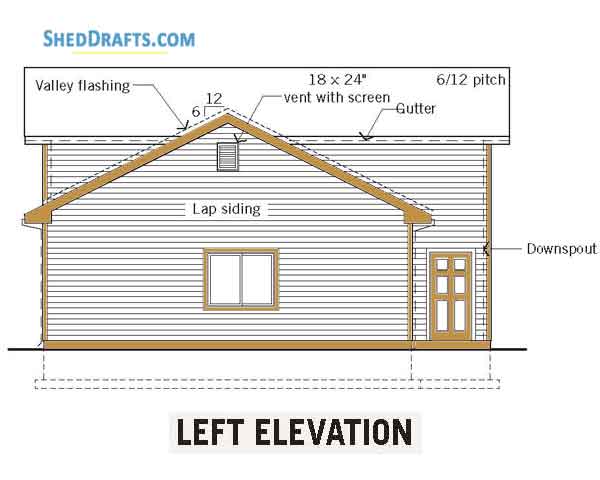 34x38 Three Car Garage Shed Plans Blueprints 04 Left Elevation