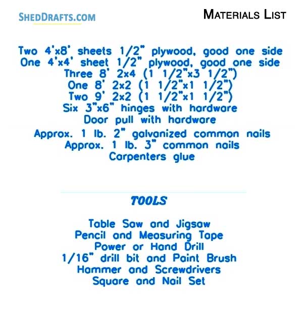 3x4 Trash Storage Shed Plans Blueprints 02 Materials List
