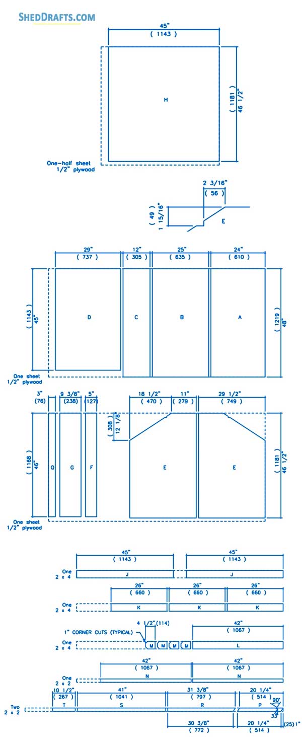 3x4 Trash Storage Shed Plans Blueprints 03 Cutting Diagram