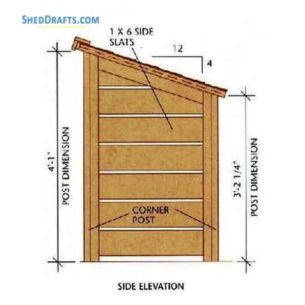3x6 Lean To Firewood Shed Plans Blueprints 04 Side Elevation