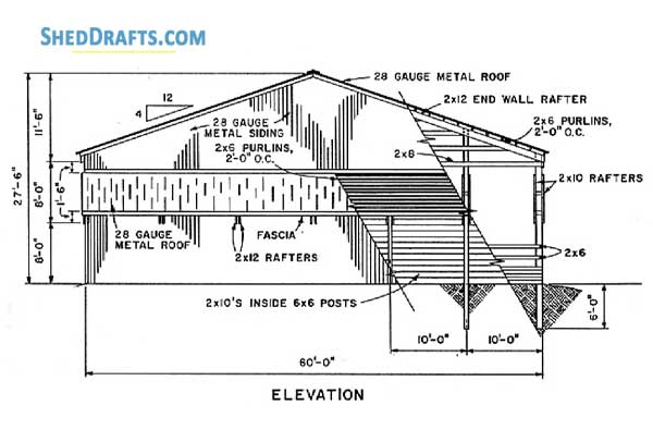 4 Stall Horse Barn Plans With Arena Blueprints 01 Building Section