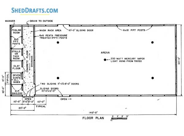 4 Stall Horse Barn Plans With Arena Blueprints 02 Floor Framing Plan