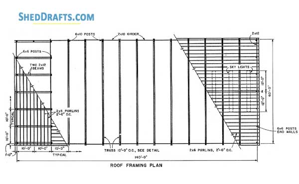 4 Stall Horse Barn Plans With Arena Blueprints 06 Roof Framing Plan