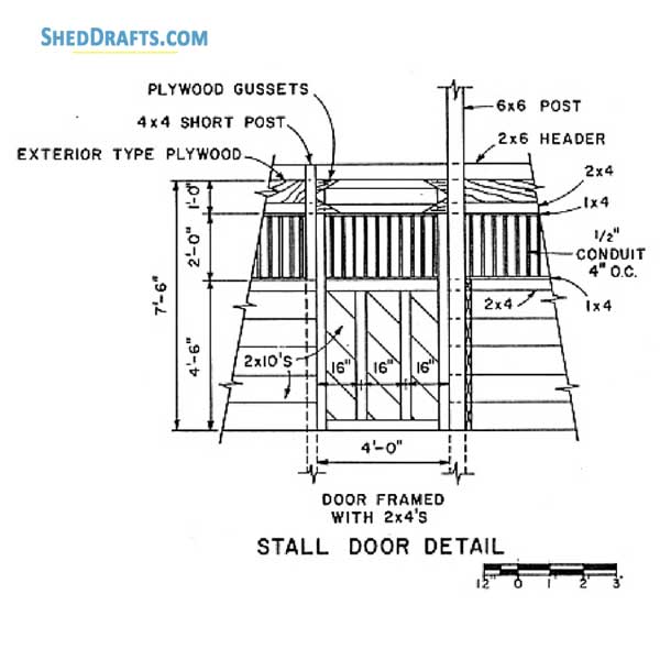 4 Stall Horse Barn Plans With Arena Blueprints 07 Stall Door Detail