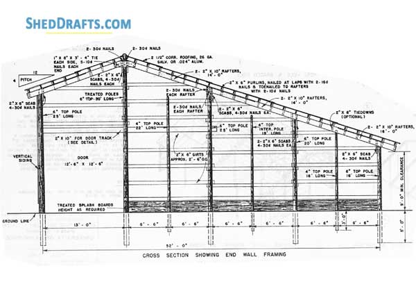 40x60 Pole Barn Plans Blueprints 13 End Wall Framing
