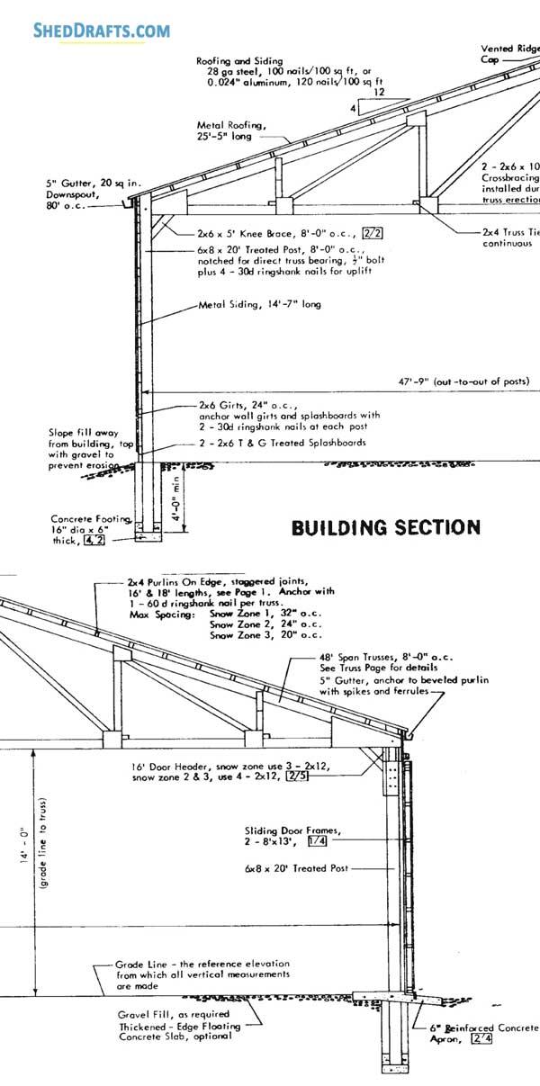 48x96 Pole Machine Shed Plans Blueprints 01 Building Section
