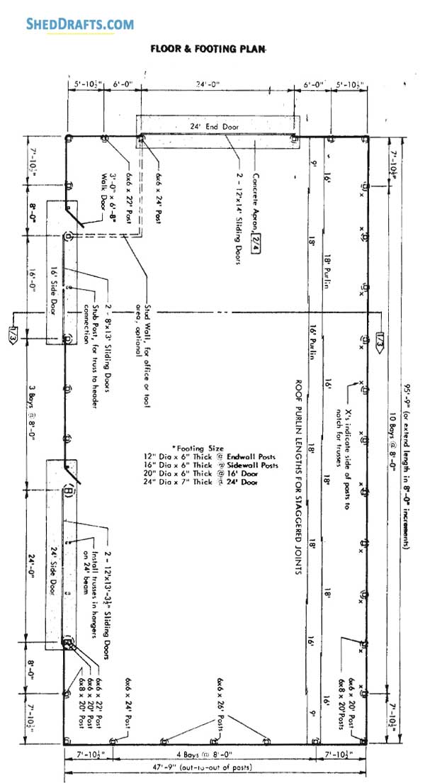 48x96 Pole Machine Shed Plans Blueprints 03 Floor Framing Plan