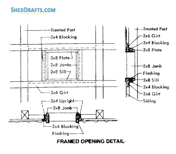 48x96 Pole Machine Shed Plans Blueprints 04 Framed Opening Detail