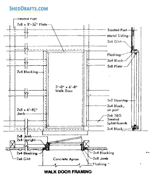48x96 Pole Machine Shed Plans Blueprints 05 Walk Door Framing