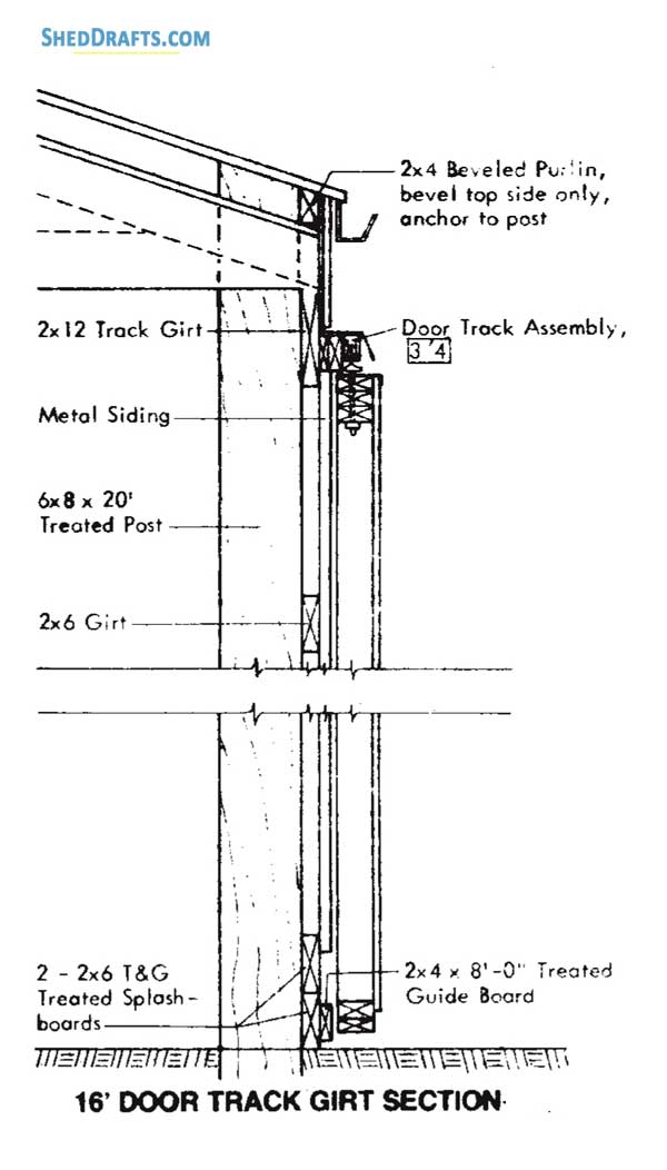 48x96 Pole Machine Shed Plans Blueprints 16 Door Track Girt Section