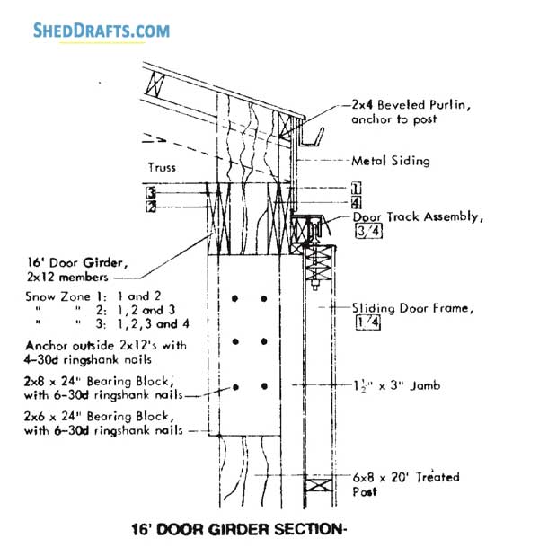 48x96 Pole Machine Shed Plans Blueprints 18 Door Girder Section
