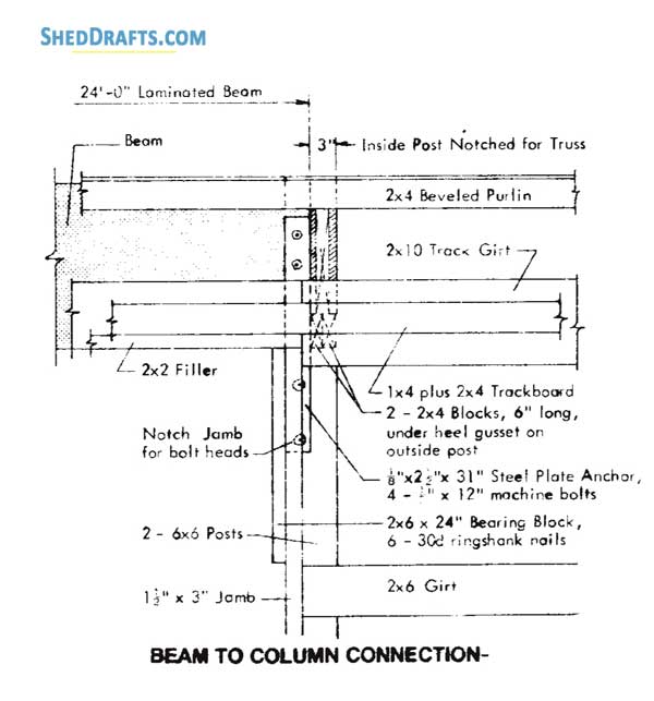 48x96 Pole Machine Shed Plans Blueprints 19 Beam Column Connection