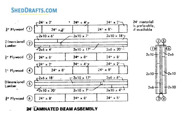 48x96 Pole Machine Shed Plans Blueprints 22 Laminated Beam Assembly