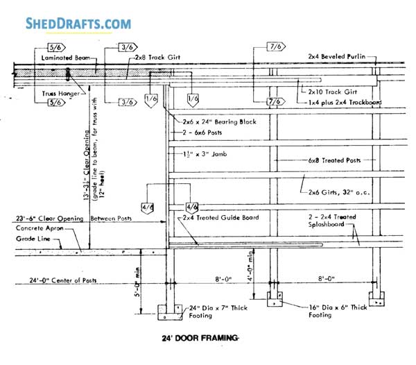 48x96 Pole Machine Shed Plans Blueprints 23 Door Framing