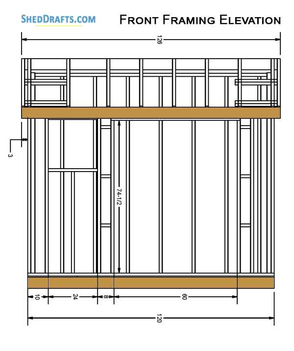 4x10 Lean To Garden Shed Plans Blueprints 04 Front Framing Elevation