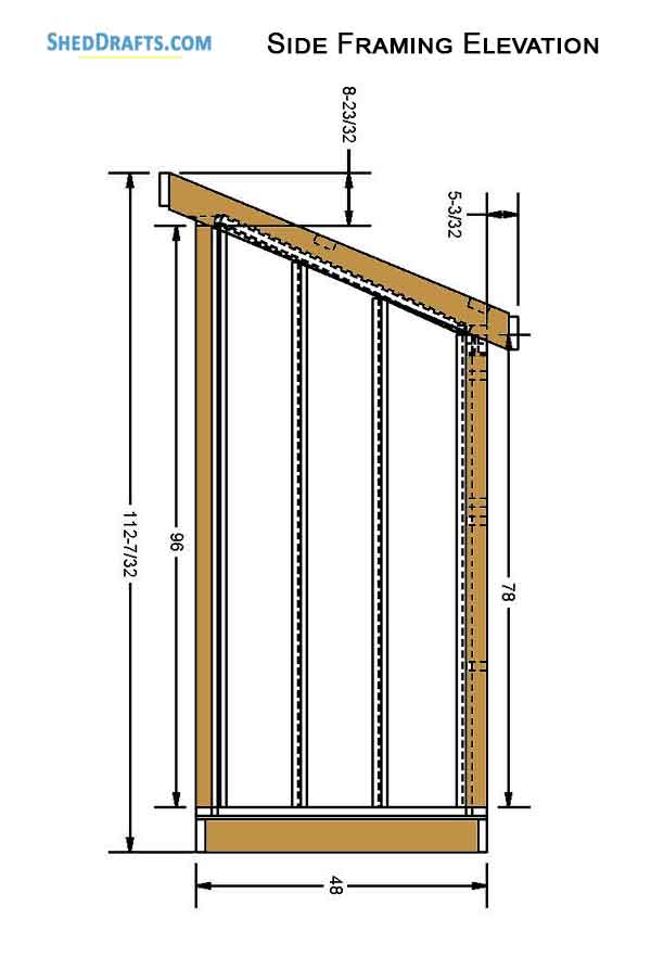 4x10 Lean To Garden Shed Plans Blueprints 05 Side Framing Elevation