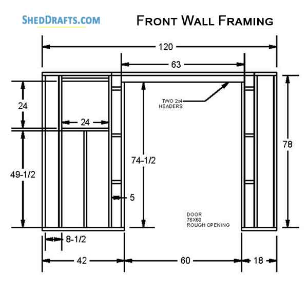 4x10 Lean To Garden Shed Plans Blueprints 08 Front Wall Framing