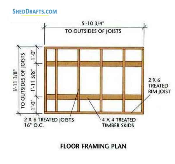 4x6 Lean To Roof Tool Shed Plans Blueprints 01 Floor Framing Plan
