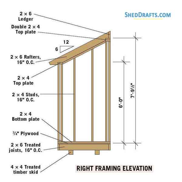 4x6 Lean To Roof Tool Shed Plans Blueprints 07 Right Wall Frame