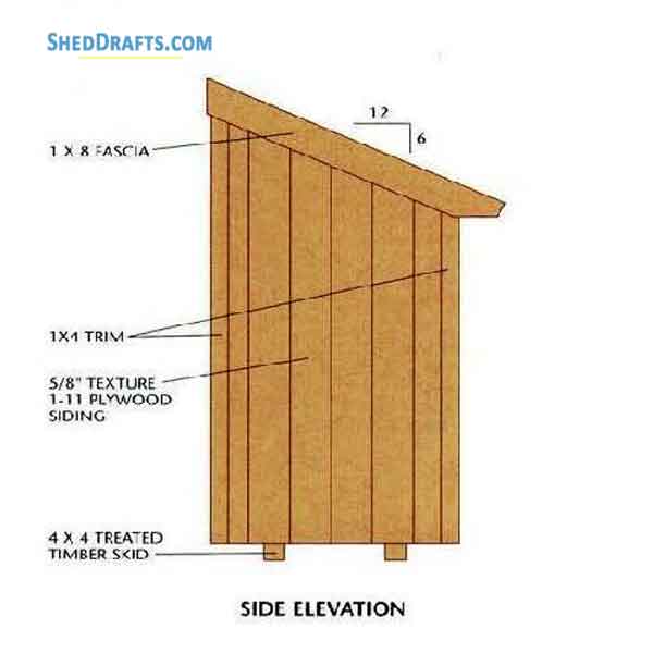 4x6 Lean To Roof Tool Shed Plans Blueprints 10 Side Elevation