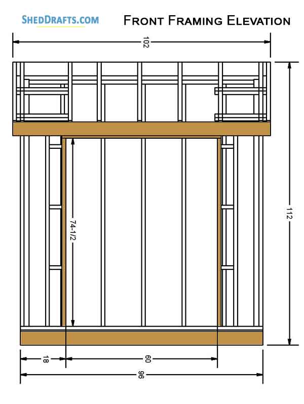 4x8 Lean To Shed Building Plans Blueprints 04 Front Framing Elevation