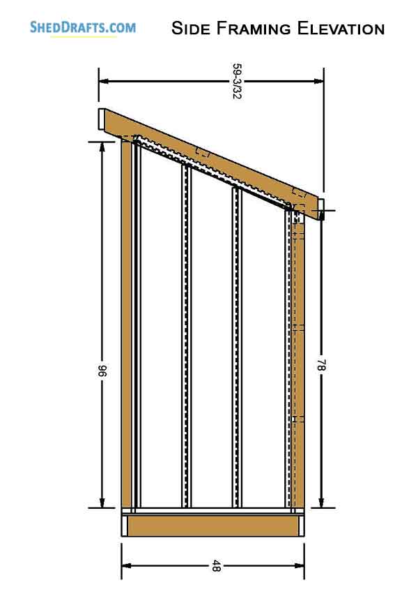 4x8 Lean To Shed Building Plans Blueprints 05 Side Framing Elevation