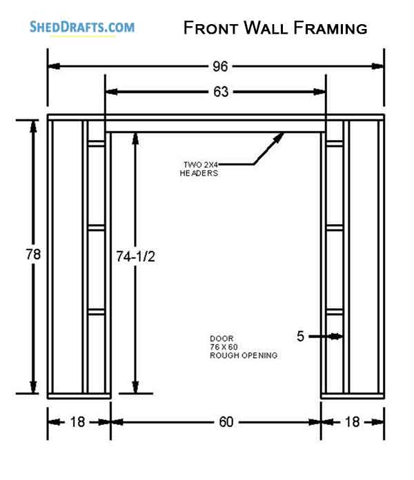 4x8 Lean To Shed Building Plans Blueprints 08 Front Wall Framing