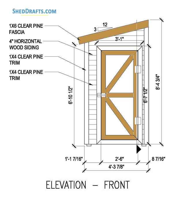 4x8 Lean To Tool Shed Plans Blueprints 01 Front Elevation