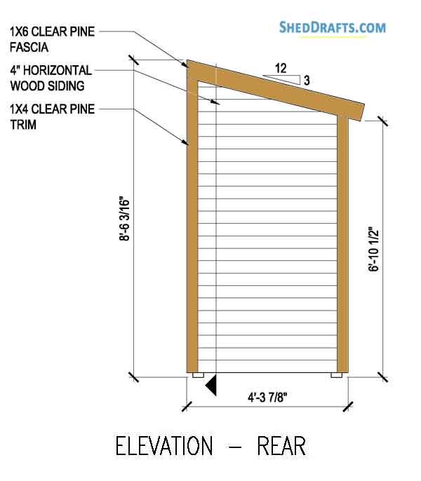 4x8 Lean To Tool Shed Plans Blueprints 02 Rear Elevation