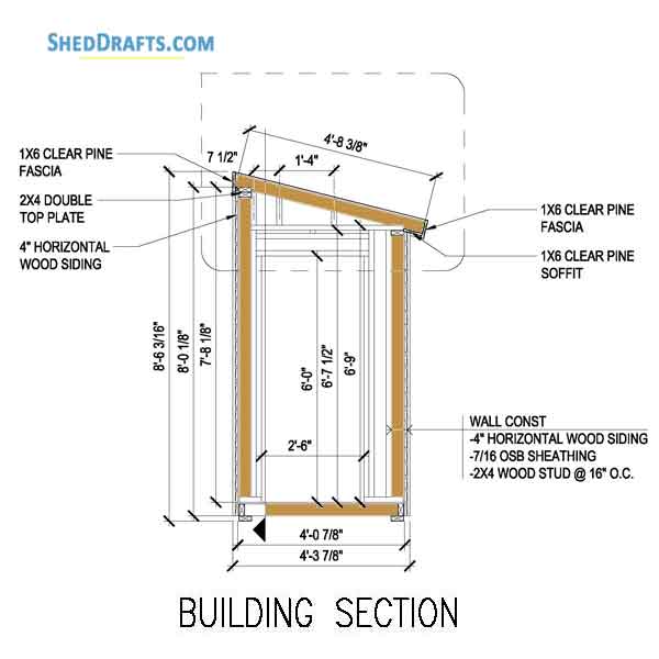 4x8 Lean To Tool Shed Plans Blueprints 10 Building Section Side