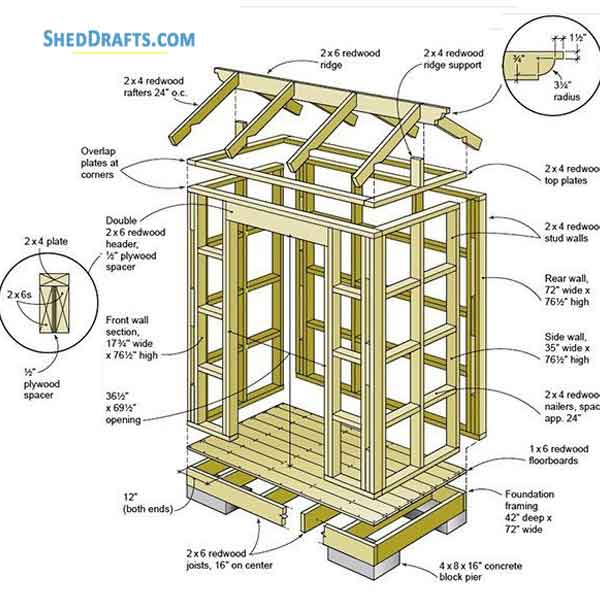 4×6 Garden Tool Storage Shed Plans Blueprints 01 Floor Wall Frame