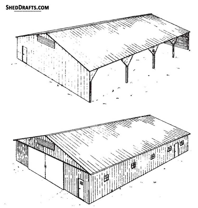 50x64 Pole Barn Utility Shed Plans Blueprints 00 Draft Design