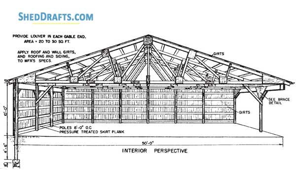 50x64 Pole Barn Utility Shed Plans Blueprints 01 Building Section