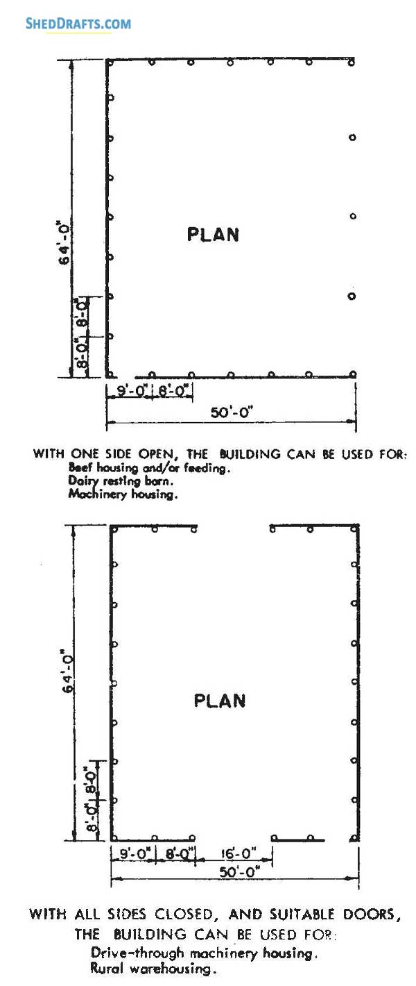 50x64 Pole Barn Utility Shed Plans Blueprints 03 Floor Framing Plan
