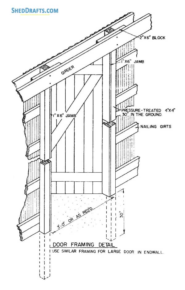 50x64 Pole Barn Utility Shed Plans Blueprints 11 Door Framing Detail
